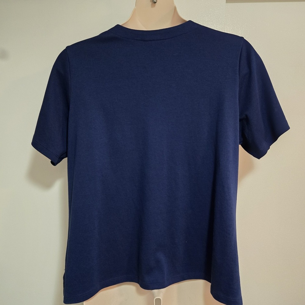 Quacker Factory Size XL Navy Field of Daisies Button-up Short Sleeve Knit Top - Picture 5 of 6